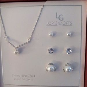CZ Earrings and Necklace set Lori's Gifts sensitive ears